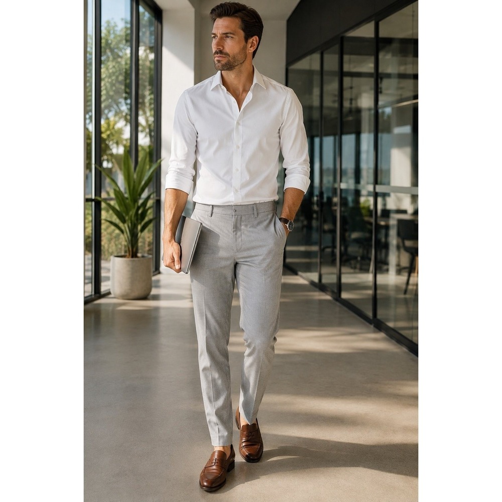 Banana Republic Men 32x30 Non-Iron Modern Slim Fit Gray Dress Pants Cotton
